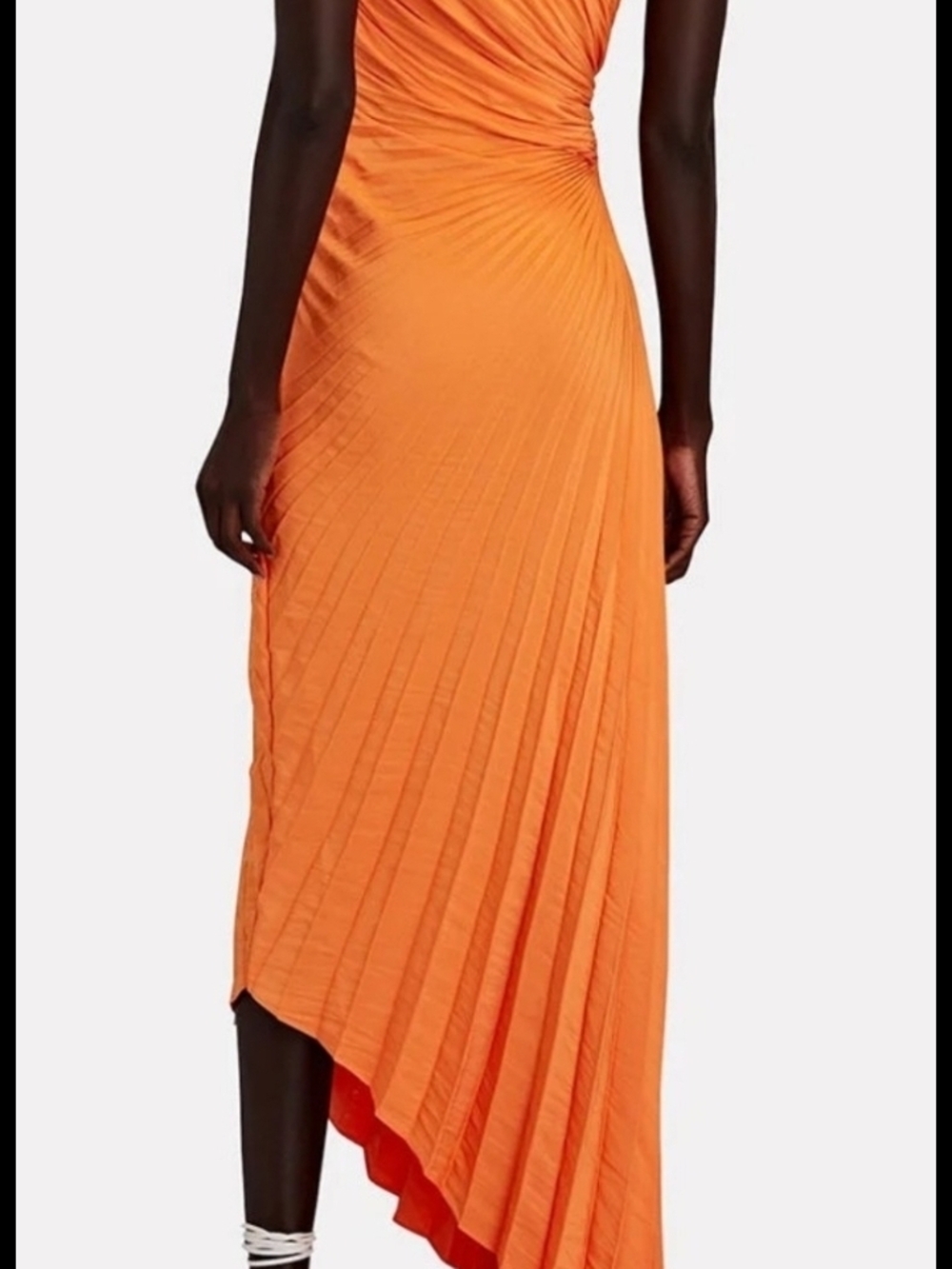 House of Harlow 1960 One-Shoulder Pleated Bright Orange Midi Dress - Picture 2 of 4